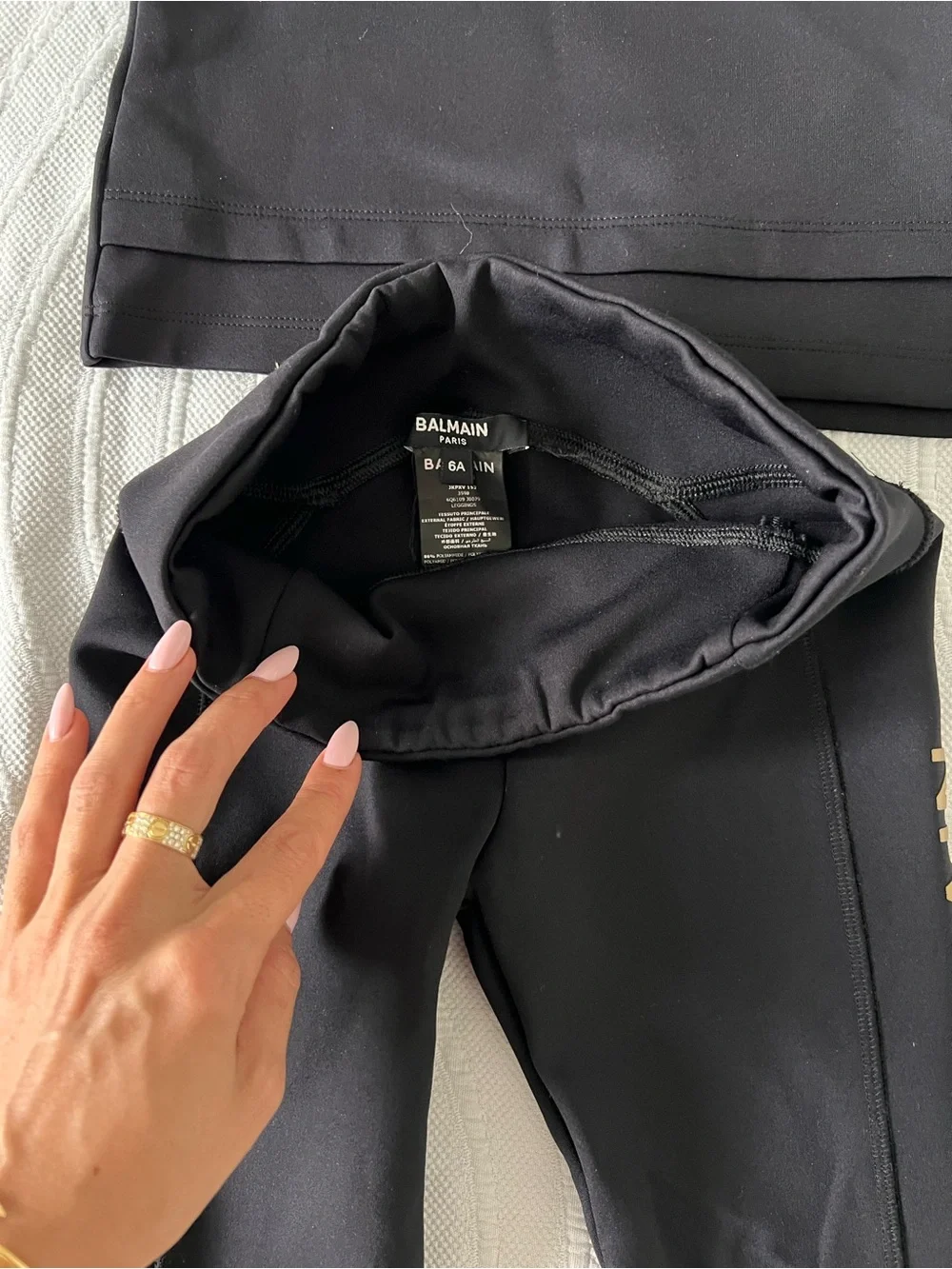 Balmain Black Crop Tank & Bike Shorts with Gold Logo